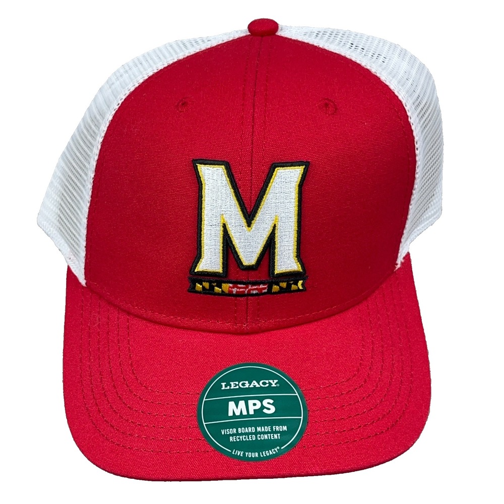 Maryland Terrapins Trucker Hat Cap Snapback Red White Mesh Adjustable Adult